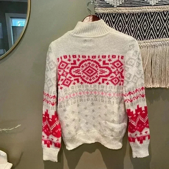 GAP TRIBAL PATTERN PINK HIGH NECK ALPACA WOOL SWEATER NWT SOZE MEDIUM - Picture 3 of 7